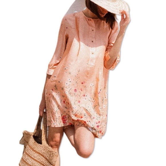 Roseanna France 100% Viscose Flowy Babydoll Dress Sz EU 38 US 6 Peach Floral - Picture 1 of 16